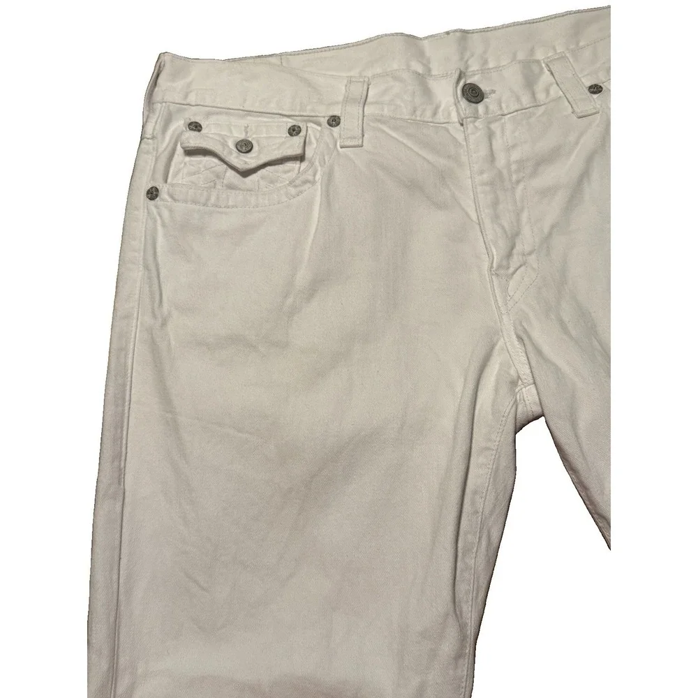 True Religion Ricky White Jeans 40 Relaxed Straight Flap Pocket 32 Inseam USA